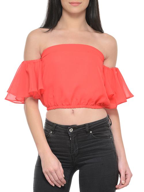 peach georgette crop top - 13418000 - Very Small Image - 1