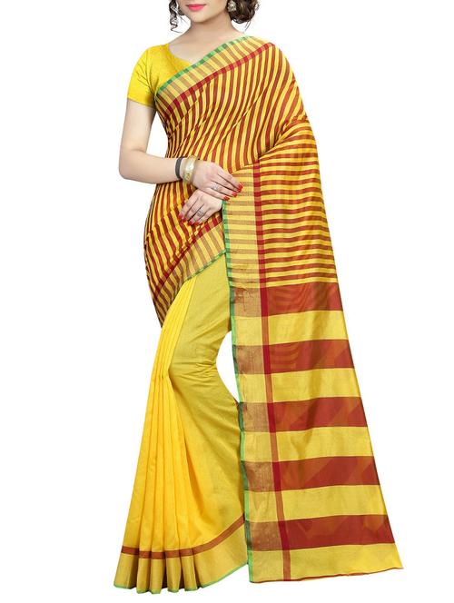 yellow cotton printed saree with blouse - 13418178 - Very Small Image - 1