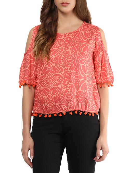 orange rayon printed top - 13421480 - Very Small Image - 1