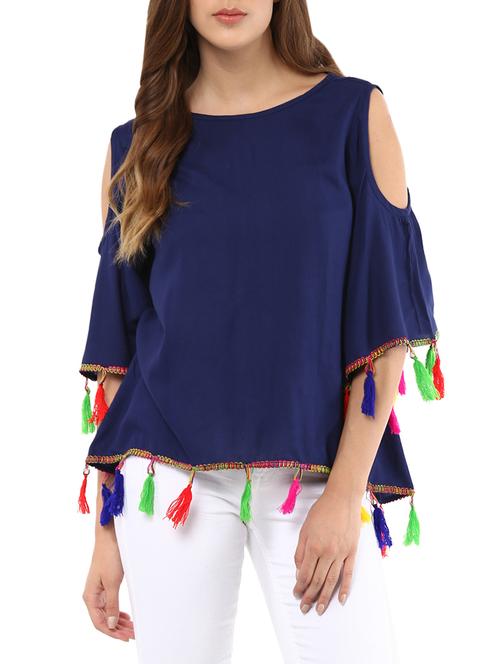 tassel detail cold shoulder top - 13421481 - Very Small Image - 1