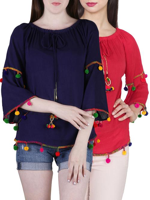 set of 2 multicolored rayon off shoulder tops - 13421604 - Very Small Image - 1