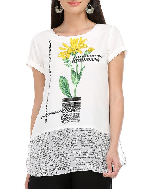 White printed rayon top - 13421960 - Very Small Image - 1