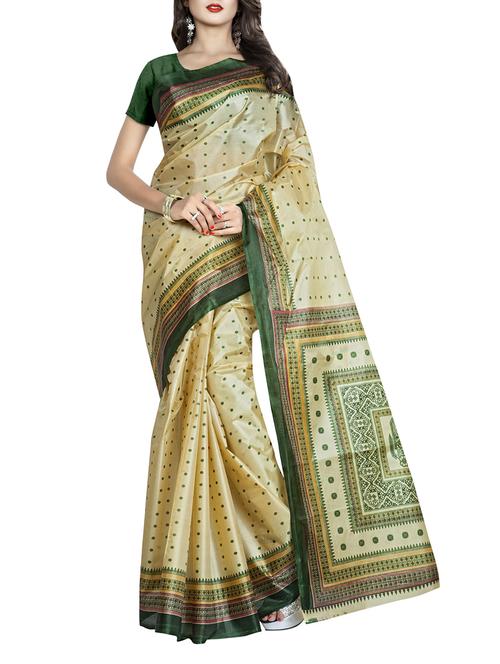 beige art silk printed saree - 13422200 - Very Small Image - 1