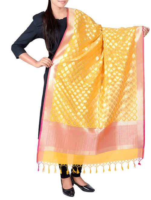 yellow silk dupatta - 13423291 - Very Small Image - 1