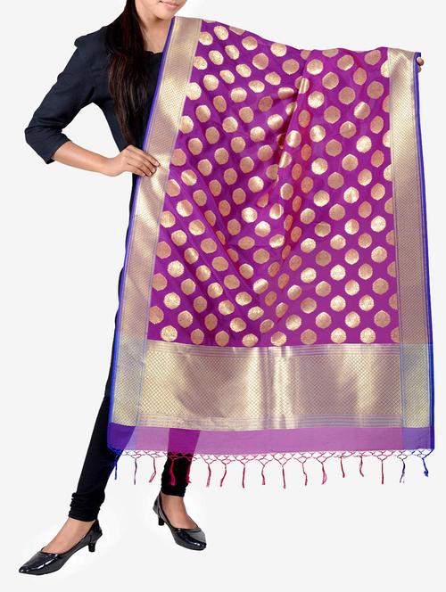 purple banarasi dupatta - 13423300 - Very Small Image - 1