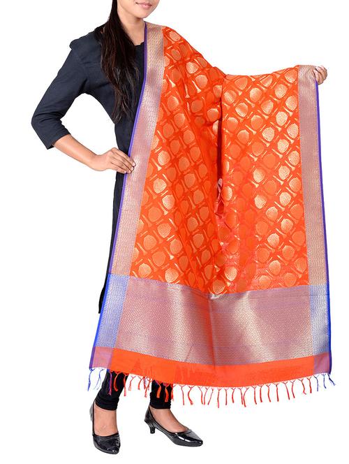 orange silk dupatta - 13423314 - Very Small Image - 1