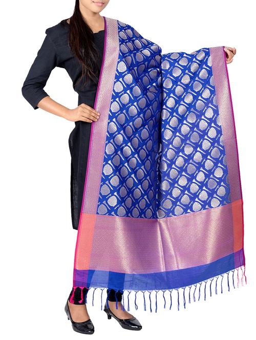 blue silk dupatta - 13423315 - Very Small Image - 1