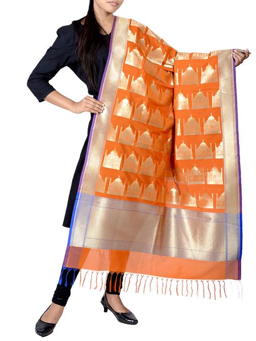 orange silk dupatta - 13423321 - Very Small Image - 1