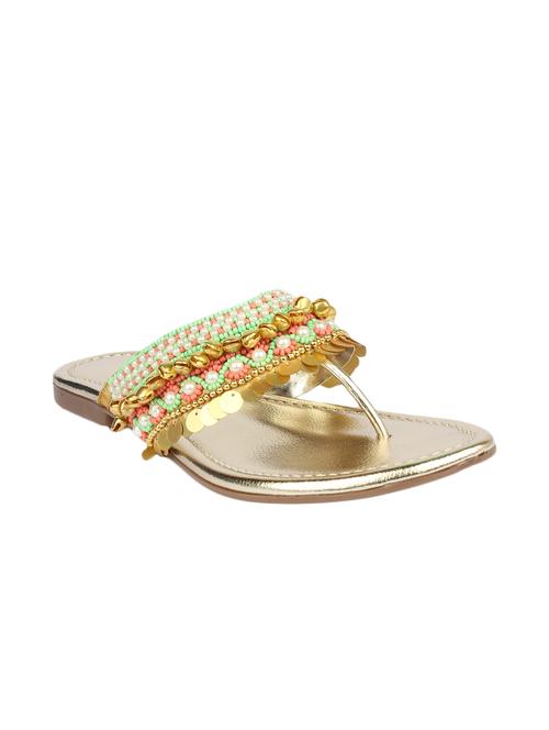 gold leatherette toe separator kolhapuris - 13424303 - Very Small Image - 1