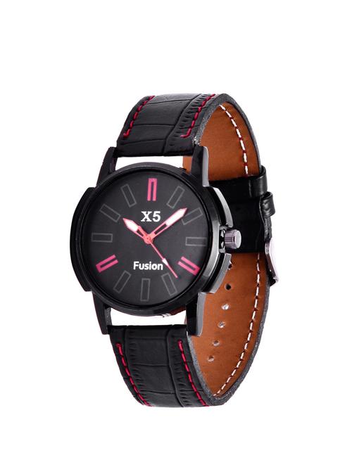 black leather strap round printed dial watch - 13425754 - Very Small Image - 1