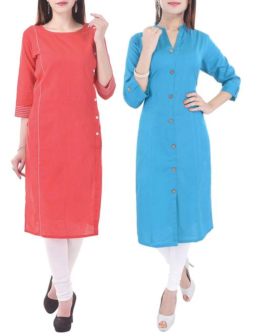 multi colored cotton combos kurta - 13429336 - Very Small Image - 1