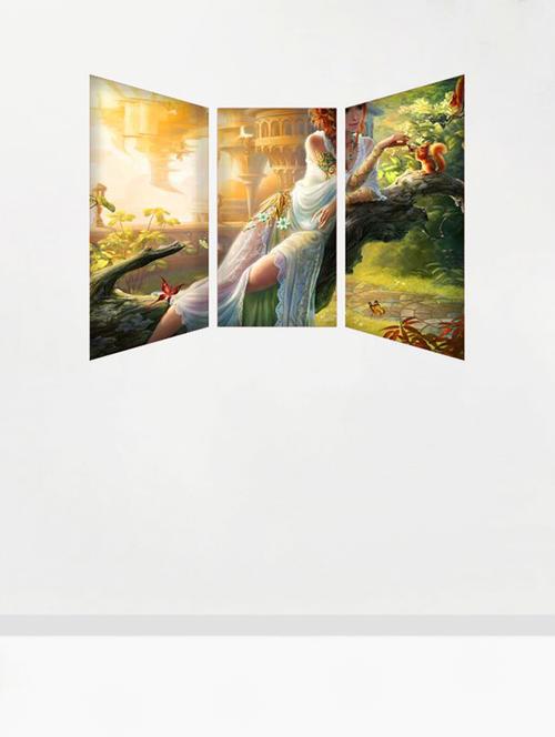 impression wall girl playing with squirrel 3 pieces wall sticker - 13429976 - Very Small Image - 1