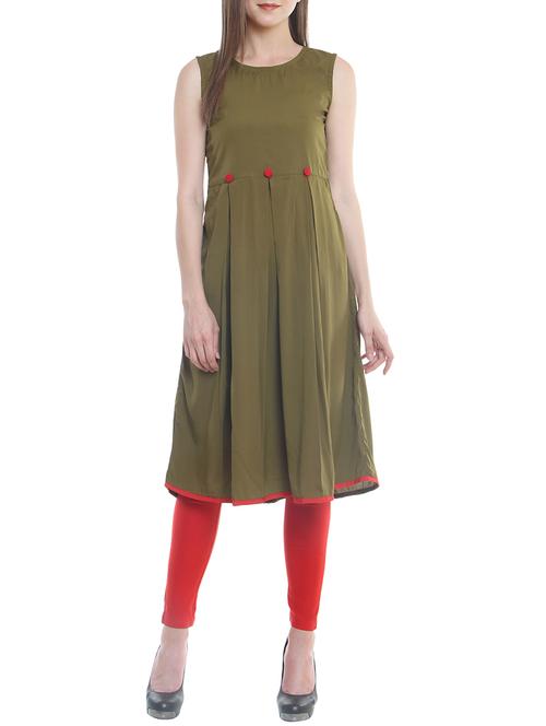 green crepe flared kurta - 13430336 - Very Small Image - 1