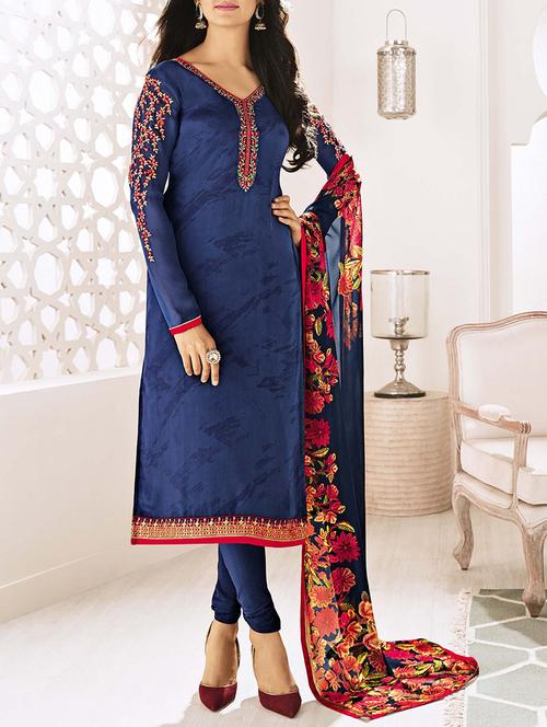 blue crepe embroidered dress material - 13430763 - Very Small Image - 1