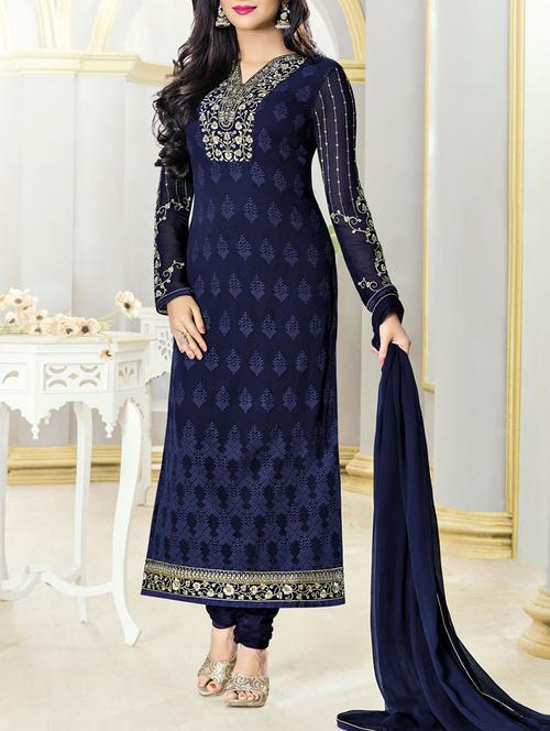 blue santoon embroidered dress material - 13430769 - Very Small Image - 1