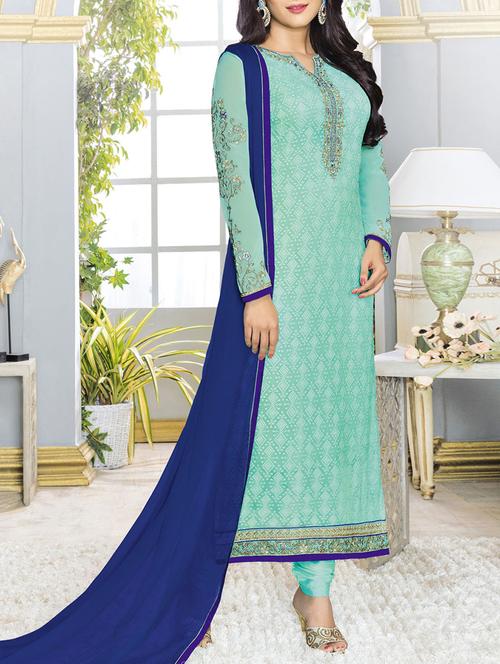 sky blue santoon embroidered dress material - 13430772 - Very Small Image - 1