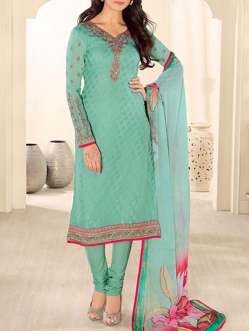 blue santoon embroidered dress material - 13430779 - Very Small Image - 1