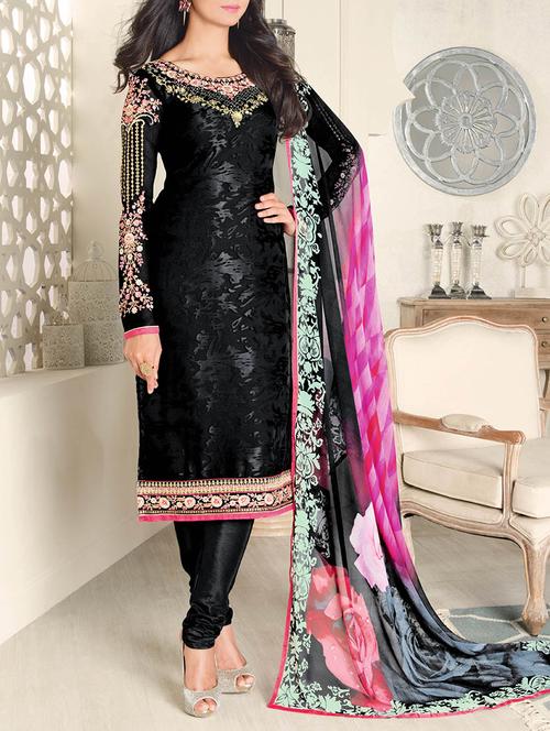 black santoon embroidered dress material - 13430780 - Very Small Image - 1