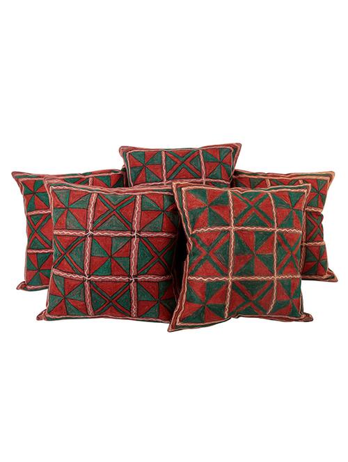 rajrang embroidered set of 5 pcs. cotton geometric cushion cover - 13434070 - Very Small Image - 1