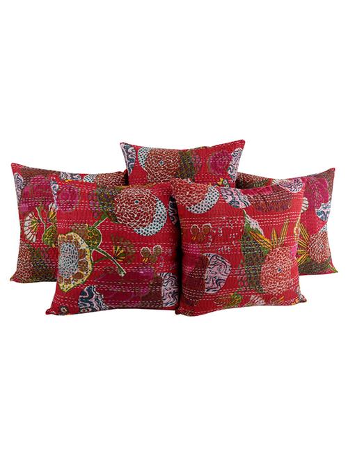 rajrang kantha work set of 5 cotton cushion cover - 13434072 - Very Small Image - 1