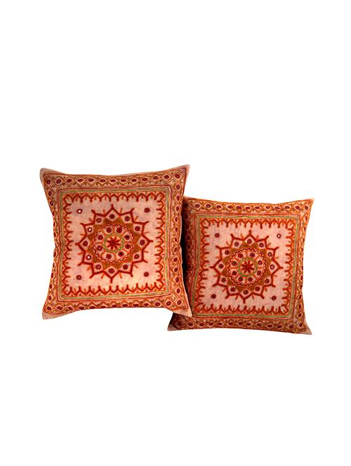 rajrang mirror work set of 2 cotton floral cushion cover - 13435007 - Very Small Image - 1