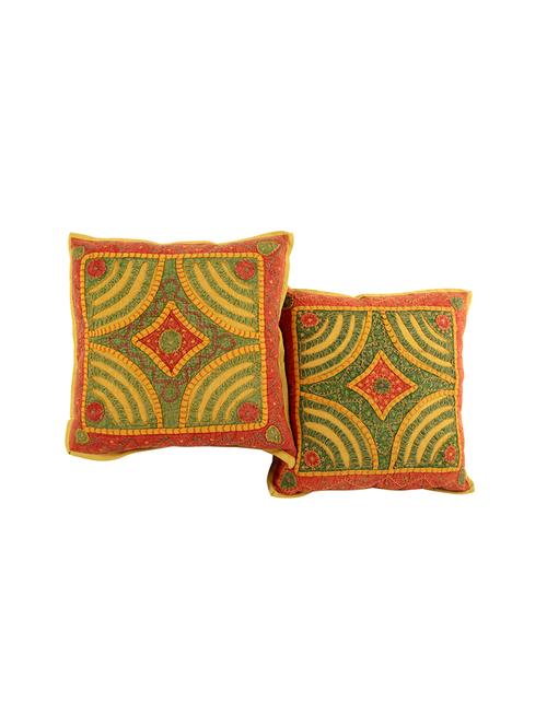 rajrang embroidered set of 2 pcs. cotton patch work cushion cover - 13435019 - Very Small Image - 1