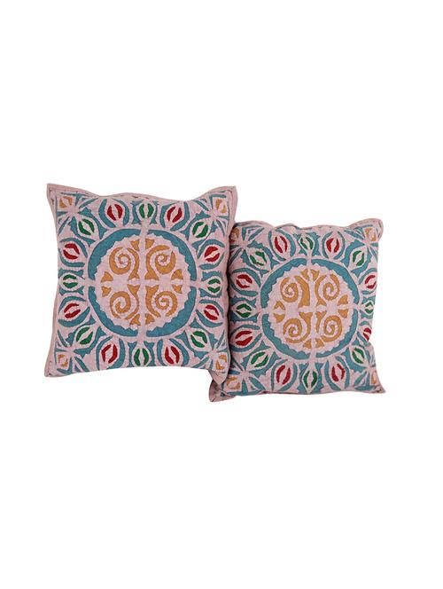 rajrang applique work set of 2 pcs. cotton geometric cushion cover - 13435025 - Very Small Image - 1