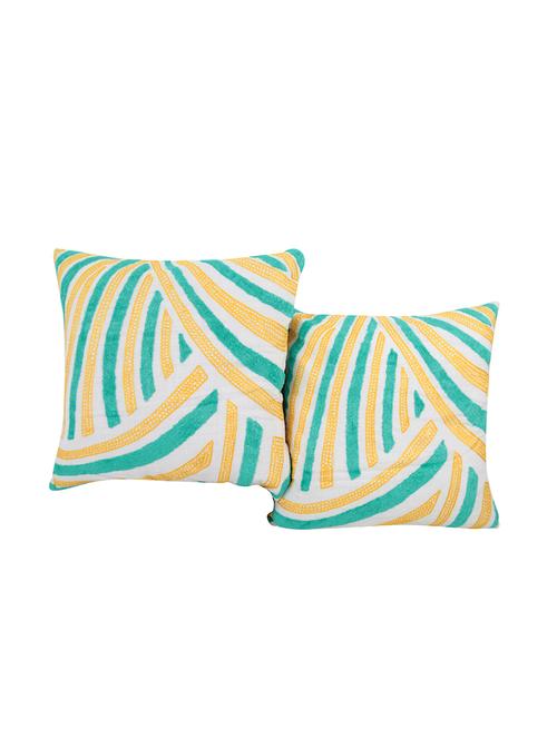 rajrang towel embroidered set of 2 pcs. cotton linen striped cushion cover - 13435060 - Very Small Image - 1