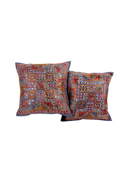 rajrang embroidered set of 2 cotton floral cushion cover - 13435061 - Very Small Image - 1