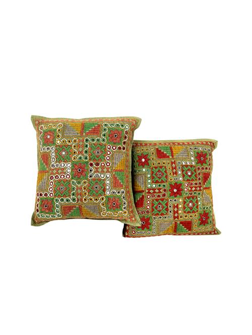 rajrang embroidered set of 2 cotton floral cushion cover - 13435062 - Very Small Image - 1