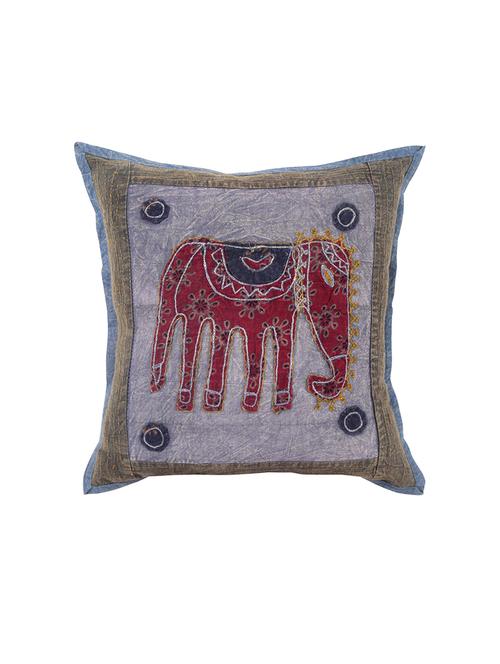 rajrang patch work single pcs. cotton elephant cushion cover - 13435183 - Very Small Image - 1