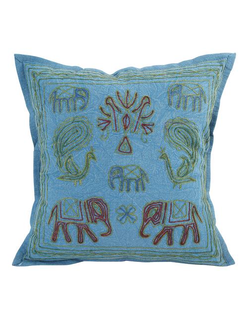 rajrang embroidered single pcs. cotton elephant cushion cover - 13435267 - Very Small Image - 1