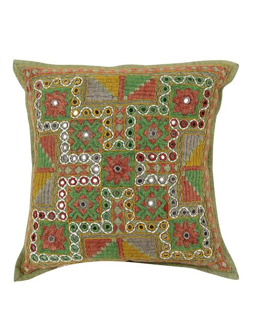 rajrang embroidered single pcs. cotton floral cushion cover - 13435279 - Very Small Image - 1