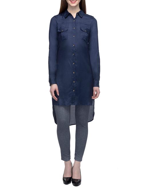 navy blue assymmetric tunic - 13435461 - Very Small Image - 1