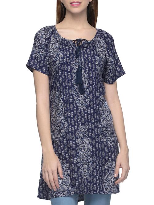 blue printed cotton regular tunic - 13435512 - Very Small Image - 1