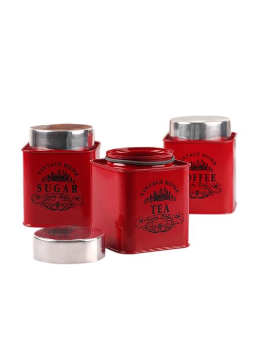 Red Square Half Deck Tea, Coffee & Sugar Canister - 13436217 - Very Small Image - 1