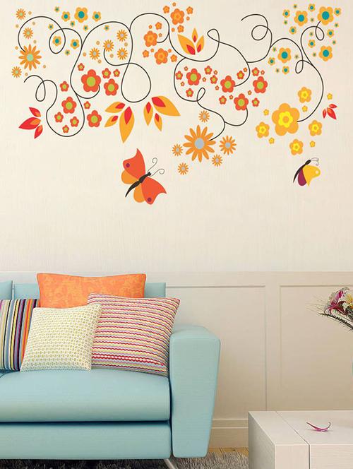 impression wall colorful flowers and butterflies wall stickers - 13437732 - Very Small Image - 1