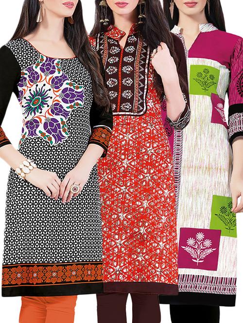 combo (set of 2 ) multi colored cotton unstitched kurta - 13442133 - Very Small Image - 1