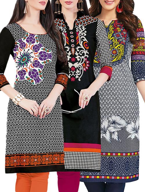 set of 3 multi colored cotton unstitched kurta - 13442202 - Very Small Image - 1