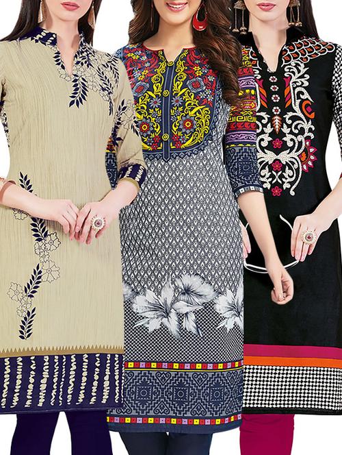 set of 3 multi colored cotton unstitched kurta - 13442212 - Very Small Image - 1