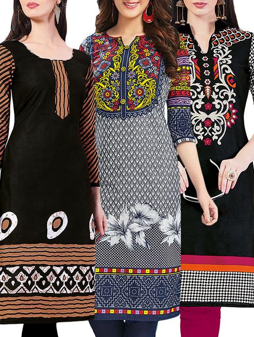 set of 3 multi colored cotton unstitched kurta - 13442242 - Very Small Image - 1