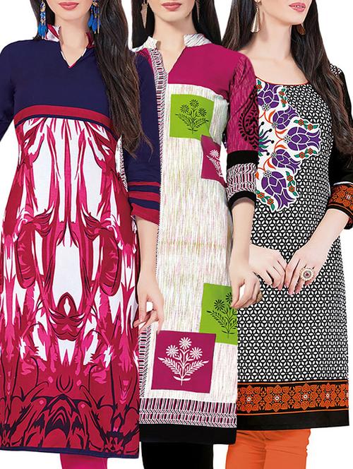 set of 3 multi colored cotton unstitched kurta - 13442273 - Very Small Image - 1