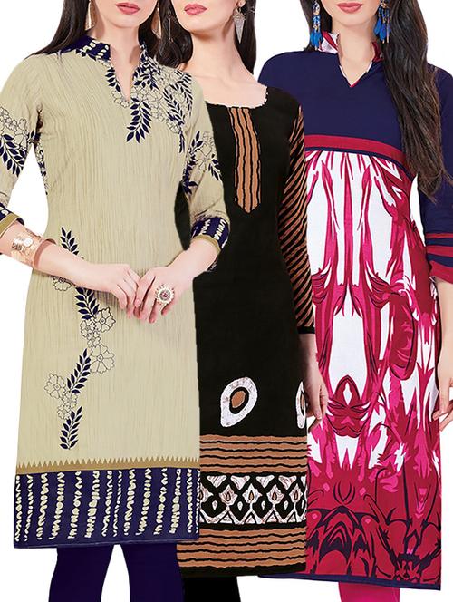 set of 3 multi colored cotton unstitched kurta - 13442319 - Very Small Image - 1