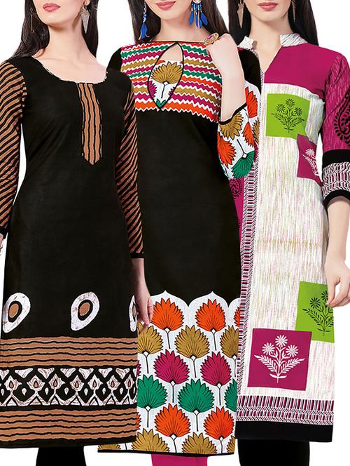 set of 3 multi colored cotton unstitched kurta - 13442426 - Very Small Image - 1