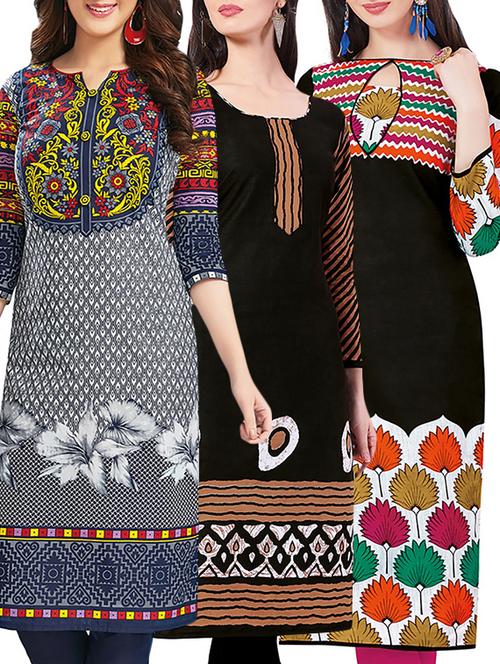 set of 3 multi colored cotton unstitched kurta - 13442447 - Very Small Image - 1