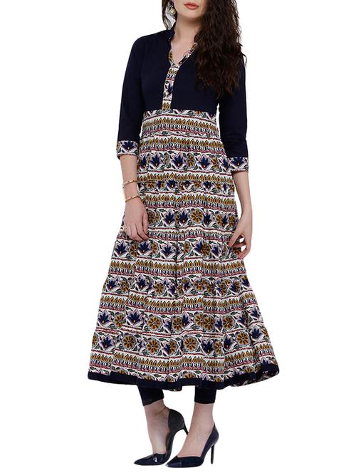 multi colored cotton flared kurta - 13443098 - Very Small Image - 1