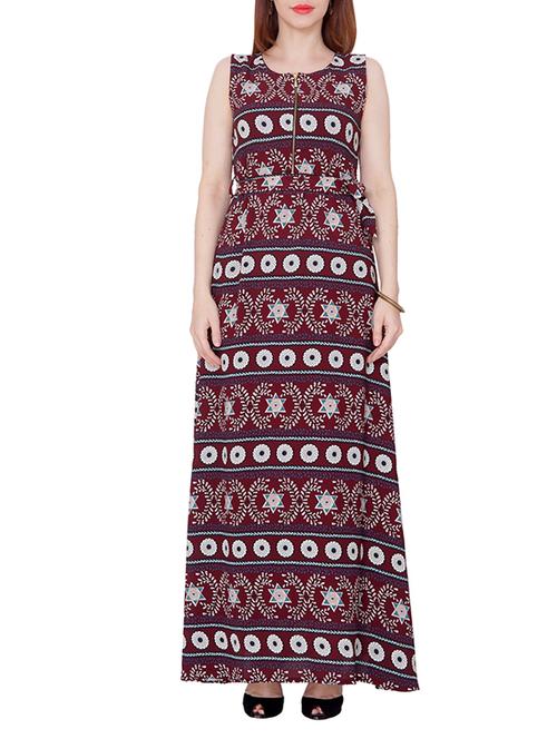 maroon printed crepe maxi dress - 13443503 - Very Small Image - 1