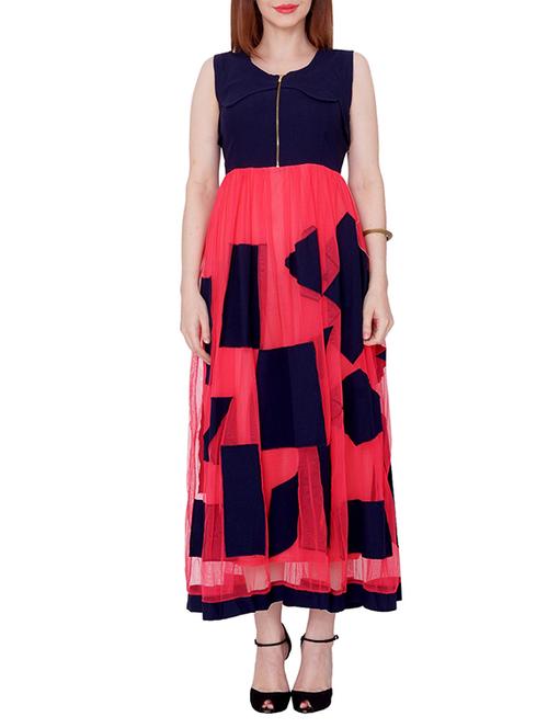 navy blue printed net dress - 13443506 - Very Small Image - 1