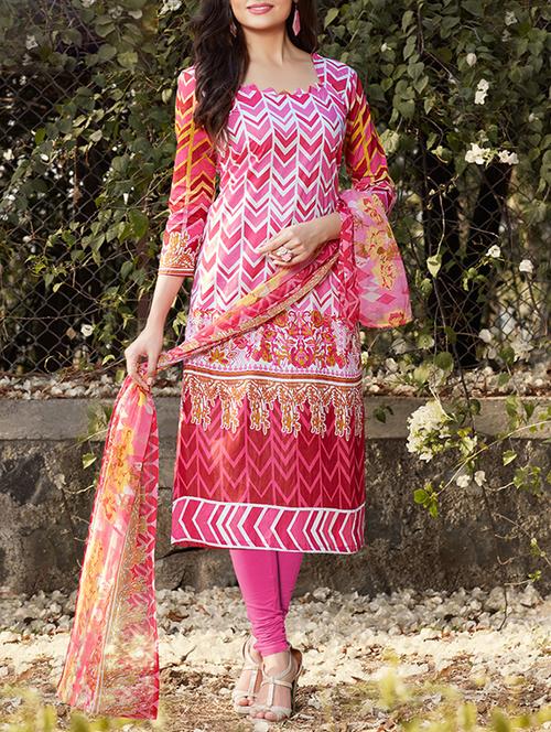 pink cotton blend printed dress material - 13444393 - Very Small Image - 1