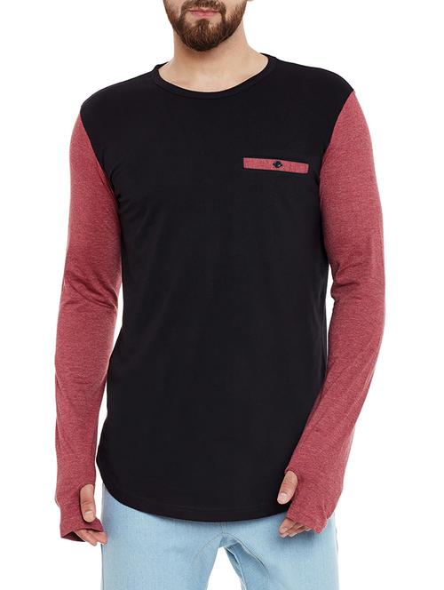 black color block thumb hole t-shirt - 13444730 - Very Small Image - 1